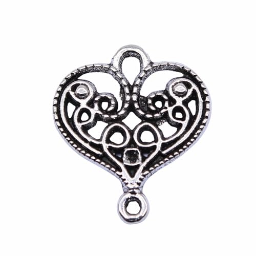 WYSIWYG 20pcs 20x17mm Heart Connector Charms Antique Silver Color Zinc