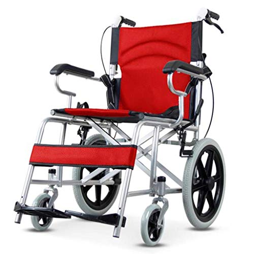 Home Office Wheelchair Chair Aluminum Alloy Strong and Sturdy Folding Lightweight and Portable Travel Senior/Disabled Trolley Scooter Portable (Color : Black) (Red)