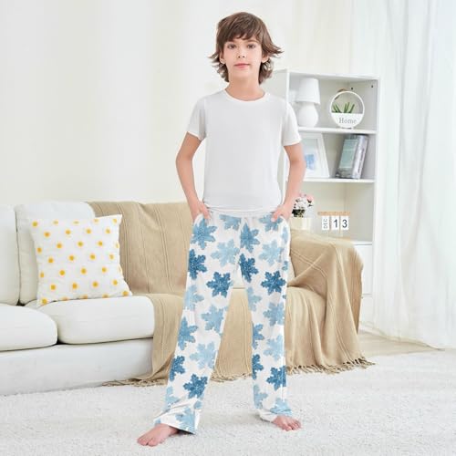Christmas Pajama Pants Snowflakes White Blue Long Sleep Pants Lounge Bottoms4