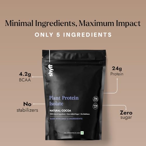 Image of Shyft Plant Protein Isolate | Natural Cocoa - 1kg | Pea & Rice Protein | 24g Protein, 4.2g BCAA | Easy to Digest | Complete Amino Acid Profile | Just 5 Natural Ingredients | No Chemicals | Chocolate