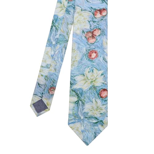 Image of Cotton Floral Ties for Men 2.76 inch Men's Skinny Tie Linen Flower Printed Neck Tie for Wedding Dating Party