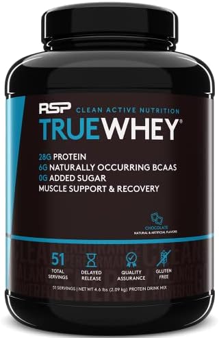 RSP Whey Protein Powder (5LB) - 27G Premium Whey Protein Shake with BCAAs and Glutamine, Post Workout Recovery Protein Supplement, 51 Servings (Chocolate)