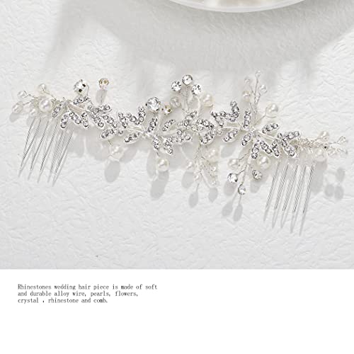 Foyte Crystal Bride Wedding Hair Comb Leaf Bridal Headpieces Rhinestone Flower Hair Vines Pearl Bridesmaid Side Combs Hair Accessories For Women And Girls (Silver Leaf) #TOP1
