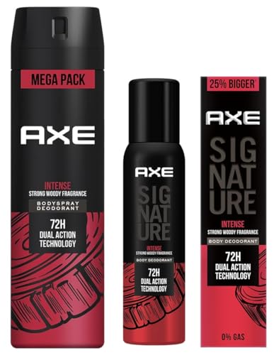 Axe Intense Long Lasting Deodorant Bodyspray For Men 215 ml&Axe Signature Intense Long Lasting No Gas Deodorant Bodyspray For Men 154 ml