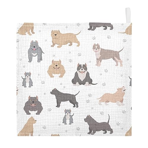 Image of vvfelixl American Bully Dogs Baby Burp Cloths Baby Muslin Washcloths for Boys Girls Cotton Baby Face Towel for Newborn Infants Soft and Absorbent 11.8 X 11.8In, 5 Pack