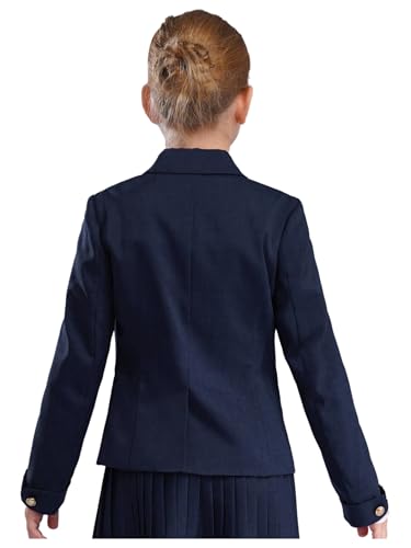 Kids Girls School Uniform Button Down Blazer Jacket Long Sleeve Notched Collar Suit Coat with Pockets2