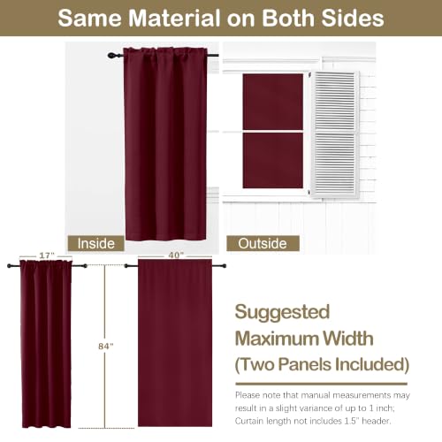 Image of Burgundy Blackout Curtains for Christmas 84 Inch Length 2 Panels Set, Thermal Insulated Curtains for Living Room Nursery, Energy Saving Cortinas Blackout para Dormitorio, 2x40Wx84L