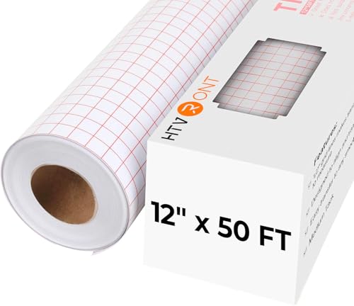 Image of HTVRONT Transfer Tape for Vinyl - 12 inch x 50 FT Red Alignment Grid Clear Transfer Paper for Vinyl for Self Adhesive Vinyl - Medium Tack Vinyl Transfer Tape for Decals Signs Windows Stickers