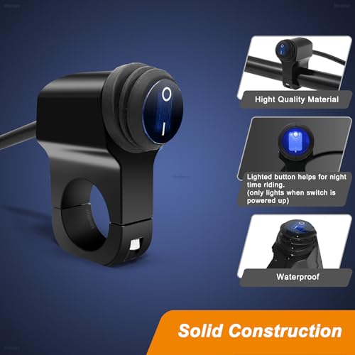 Image of ATV Light Switch 12V Waterproof Aluminum Alloy Motorcycle Handlebar Switches for Motorcycle ATV UTV- Fits 7 /8 inch Handlebars (22mm) Blue 1 Piece