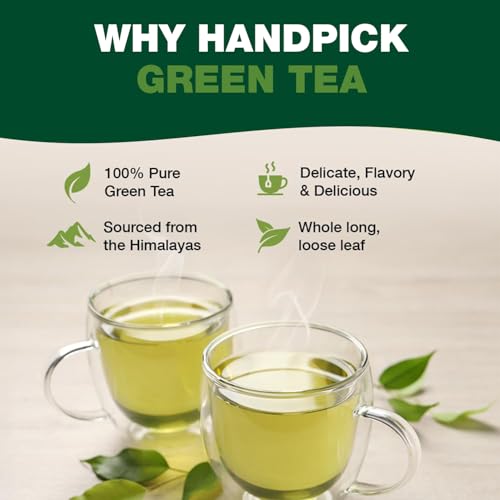 HANDPICK, Organic Green Tea Bags - 100 Eco-Friendly Tea Bags | USDA Organic | Resealable Pack for Freshness | Delicate & Flavory | Direct From India