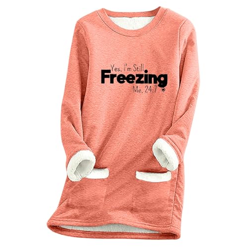 Sweat femme polaire col rond contre le froid grand haut épais avec poche