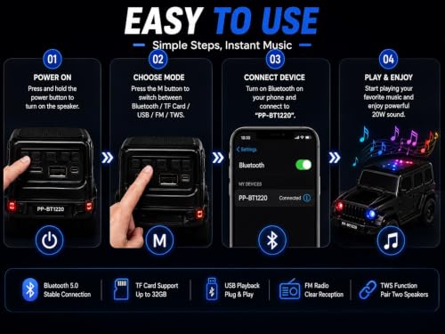 Image of Thar Adventure Edition Car Shaped Bluetooth Speaker with Wired Microphone, 20W Wireless Portable Karaoke Speaker, Bluetooth 5.0, HD Stereo Sound, Rechargeable Music Speaker