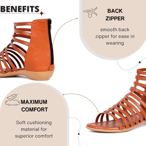 Image of TRASE Flats Gladiator With Zip Closure For Women Sandals| Gladiator High-Tops Sandals For Women | Stylish & Comfortable | College, Office, Shopping, Outdoor & Beach Wear