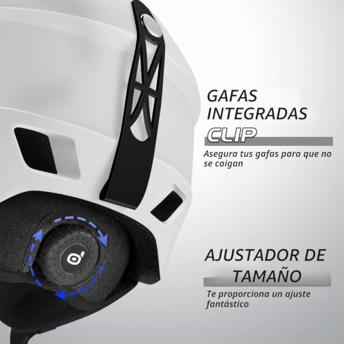 Miniatura 5 de Odoland Kit De Casco Esquí Con Gafas Esquí, Casco Snowboard Para Hombres Mujeres Jóvenes, Protección Uv 400 Y A Prueba De Viento, Casco Deportivo Para Esquí Snowboard Y Patinaje, Blanco, L