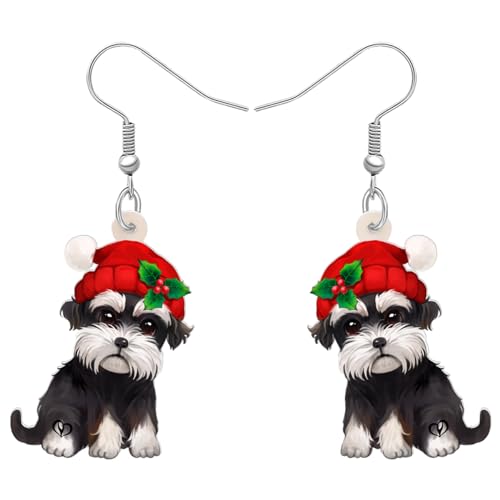 BAMAY Divertidos Pendientes de Perro Schnauzer Regalos para Mujer Niña Acrílico Gota Colgante Joyería Cachorro Lindo Perro Charms Decoraciones (Christmas)