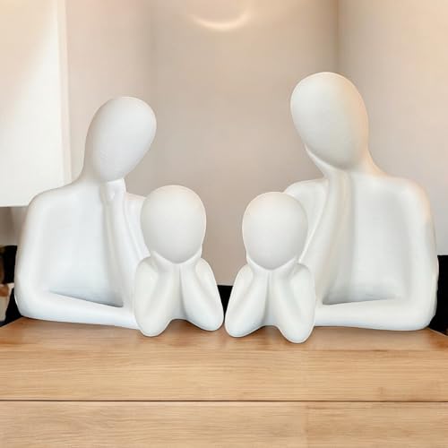 Image of Couple Family Statue | Ceramic Thinker Sculpture | Home Decor Items for Living Room Show Piece | Table Artifact (White | Set of 4)