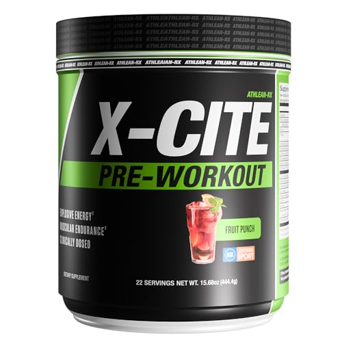 Image of X-CITE Pre-Workout by ATHLEAN-X - Enhanced Formula with Beta-Alanine, Creatine & Caffeine for Ultimate Energy, Endurance, Focus & Muscle Pump, NSF Certified for Sports (Fruit Punch)