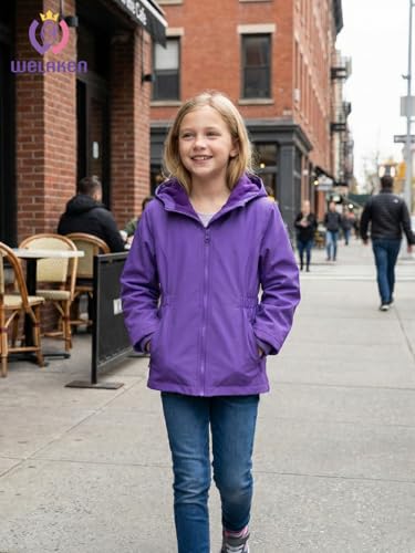 Image of WELAKEN Fleece lined Jackets with Water-Resistance Frabic for Kid's & Toddler II Girl's Rain Jacket & coats