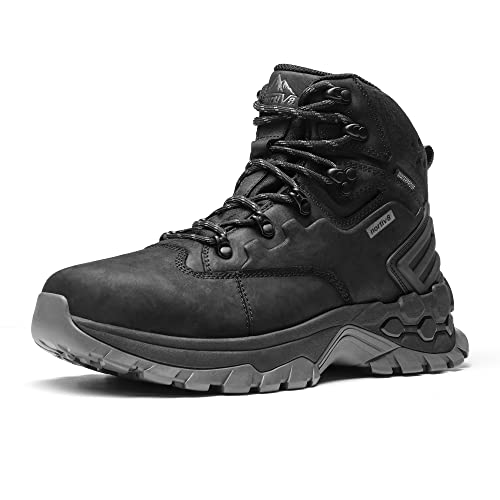NORTIV8 Botas de Senderismo Hombre Zapatos Trekking Montaña Impermeables Botas para Exteriores Escalada Real Cuero Negro SNHB225M-E Talla 39 (EUR)