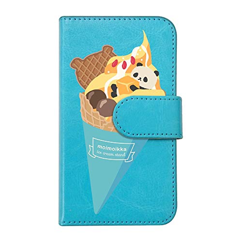 【moimoikka】 iPhone17 Pro Max アイフォン17プロマックス 対応 手帳型 スマホ ケース パンダアイス アイスクリーム ソフトクリーム ぱんだ アニマル 動物 キャラクター おしゃれ かわいい (カバー色ブルー) ダイアリータイプ