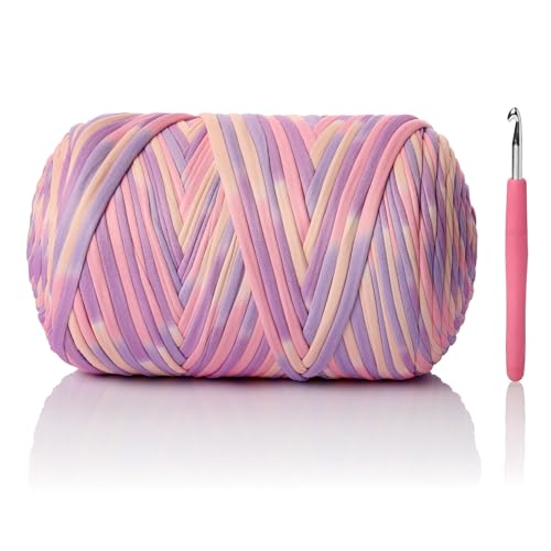 Image of 800G（228YDS） Tshirt Yarn for Crocheting，Chunky T-Shirt Yarn for Beginner Crochet Bags，Baskets，Coasters，Shoes，Clothes，DIY Crafts, Elastic Fabric Thick Hand Knitting (Pinkish Purple)