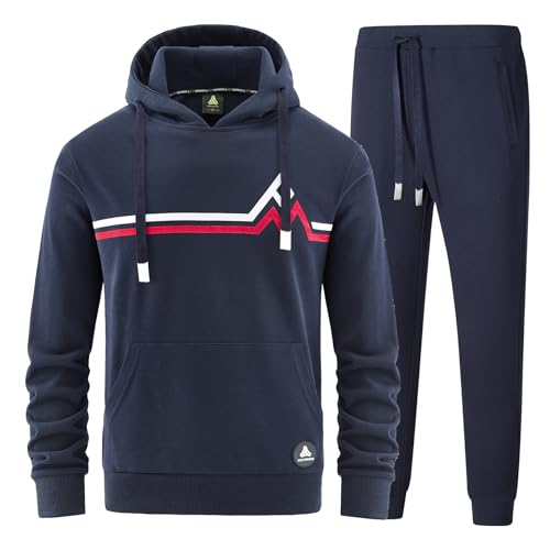 ANOTWENER Track Suits for Men Set Sweat Suit Tracksuits Outfits Hoodies Workout Jogging Joggers Sweatsuits Mens Walking Suit 2 Piece Blue ATM-043-S