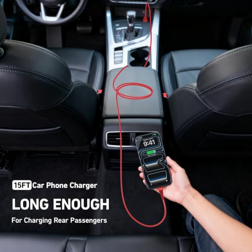 Image of Extra Long USBA to USBC Cable 15FT, Type C Charger Fast Charging Cord USB C | Heavy Duty USB C Charging Cable for iPhone 17 16 15, iPad Pro, Air, Mini, Samsung S25, Pixel 8a 10a, Moto Razr 40 50, G - Red