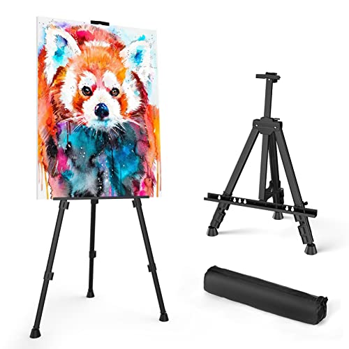 Art Painting Artist Easel Stand, Portable Adjustable Aluminum Metal Tripod Display Easel with Bag, Height from 17 to 66 inch for Table-Top/Floor Drawing and Displaying, Black by abitcha - Used condition - US$15.65