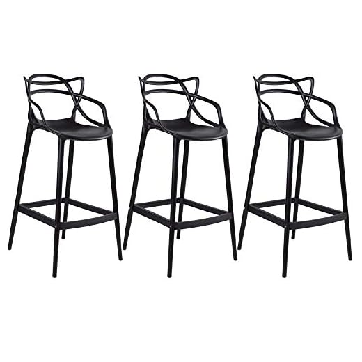 Loft7, Conjunto Kit 3 Banquetas Alta Allegra Design 76 cm Polipropileno Injetado Alta Densidade Sala De Jantar Cozinha Jantar Bar Jardim Varanda Preto