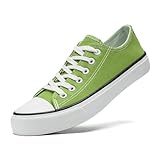xinran & shengli Men Women Canvas Shoes Ladies Lace Up Low Top Sneakers Fashionable Classic Walking Sneakers Lemon Green Size 10