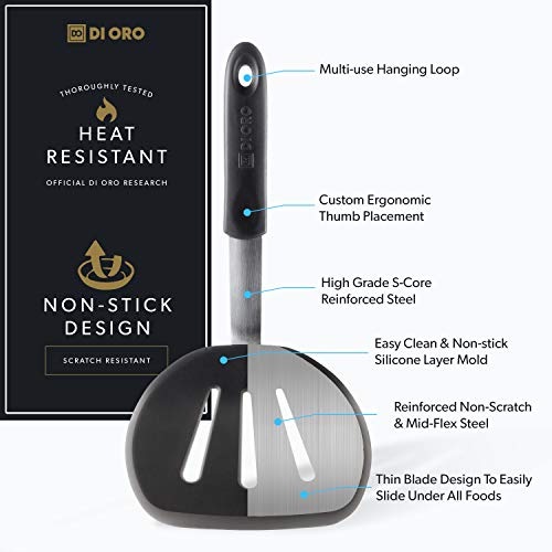 Di Oro Pancake Spatula - Silicone Pancake Turner 600°F Heat-Resistant Nonstick Cookware Safe - Bpa Free Extra Wide Spatula Flipper For Eggs & Omelets - Slotted Kitchen Turner For Cooking (Black) #TOP1