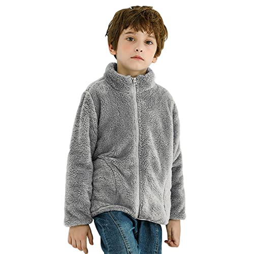 Boys Girls Fuzzy Fleece Jackets Coat Kids Full-Zip Long Sleeve Stand Collar Warm Coat Winter Thicken Shaggy Fleece for Teens