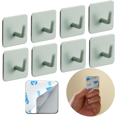 DEKAZIA 8pc Mint Green Towel Hooks - Heavy Duty Self-Adhesive