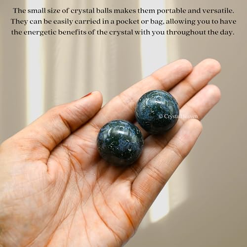 Image of Certified Moss Agate Crystal Ball for Meditation - Premium Crystal Vastu Items for Home and Feng Shui Items for Good Luck - Ideal for Pooja Supplies and Spiritual Practices (1 Inch)