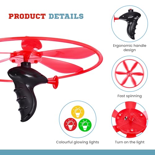 Botabee Flying Disc Toy for Kids - Outdoor Plastic Toy with Pull String Launcher and Glowing Disk - Hours of Fun for Boys and Girls - Easy to Clean - Ideal Gift for Any Occasion - Red - Thumbnail 5