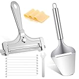 Nogeqi 2 Pcs Wire Cheese Slicer, Adjustable Cheese Cutters for Block Cheese, Stainless Steel Cheese Shaver with 8 Wires for Soft, Semi-Hard, Hard Cheeses Charcuterie Boards & Daily Cooking