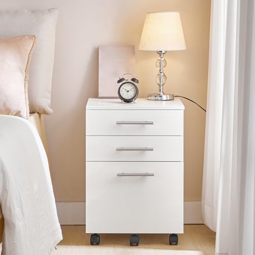 Image of HOOBRO 3-Drawer File Cabinet, Wooden Under Desk Filing Cabinet, fits A4 /Letter Size for Home Office, Small Rolling Storage Drawer Chest, Printer Stand with Drawers, White WW02WJ01G1