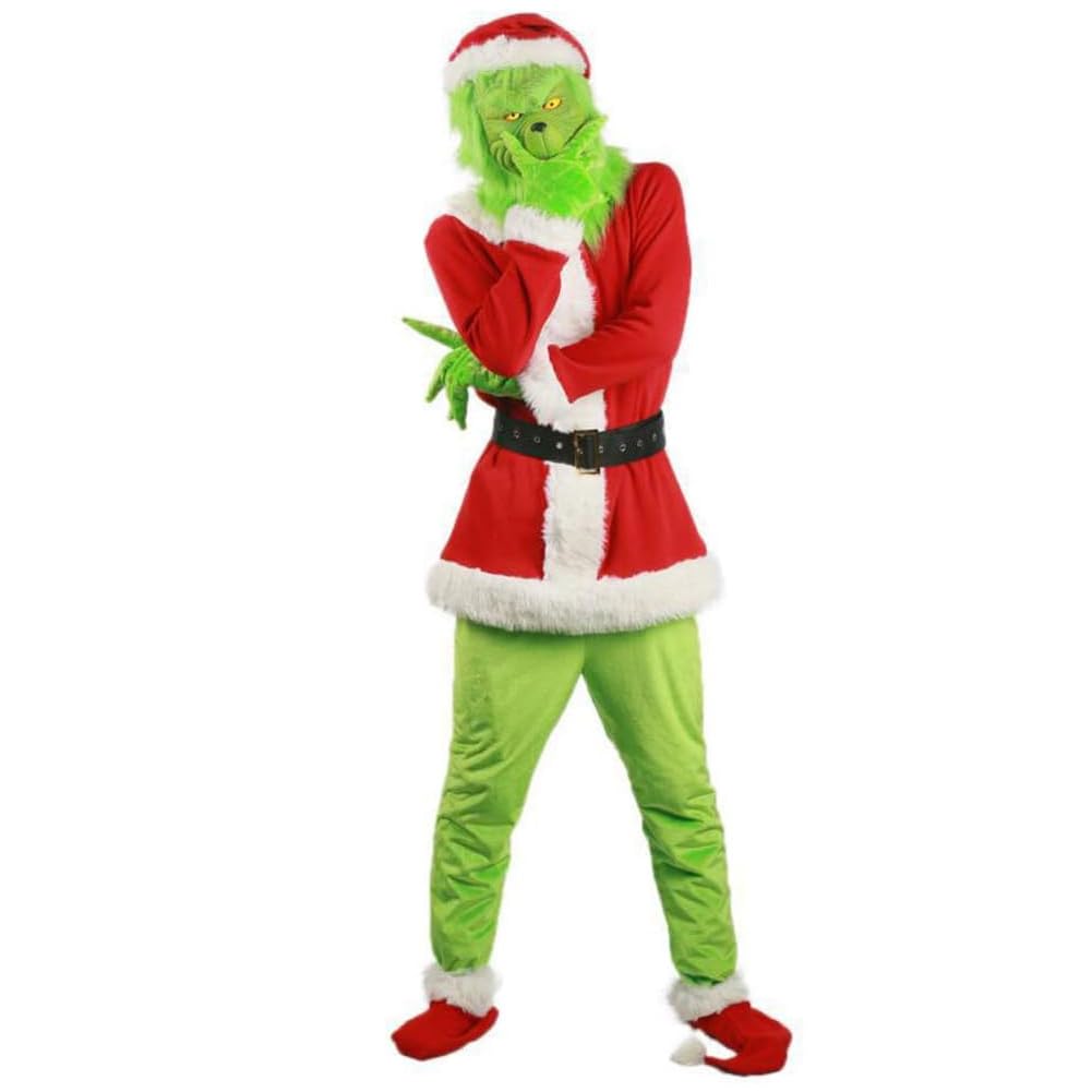 Green Monster Adult Costume Christmas Costume Set, 7PCS Santa Claus Outfit - Mask Included