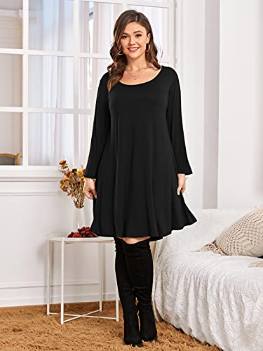Belaroi Women's Plus Size Dress Fall Casual Swing 3/4 Sleeve T Shirt Loose Tunic Dress (3X, Black) #TOP3