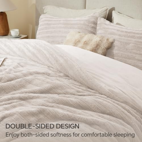 Image of BEDELITE Faux Fur Twin /Twin XL Comforter Set, Fluffy Bed Set, Linen | Super Soft & Warm, Luxury Fuzzy Cozy Comforter for Winter, Heavy Plush Bed set, with 1 Pillowcase