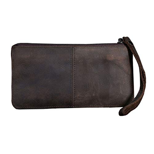 Xieben Monedero De Cuero para Hombres Mujeres Negocios Viajes Al Aire Libre Organizador Correa Para La Muñeca Bolso De Embrague Cartera Múltiples Funda Para Teléfono Phone Café