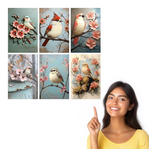 Image of SiddArtify Bird Wall Art Prints Set - Vintage Floral Poster Decor for Living Room Bedroom Office - 12x18 inch Sticker Pack of 6