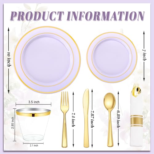 WDF Partyware 175PCS Purple Plates Disposable - Lavender Plastic Plates 25Guests Plastic Dinnerware with Rolled Napkins for Birthday/Spring/Baby Shower/Birthday by WDF Partyware - Used condition - Image 8