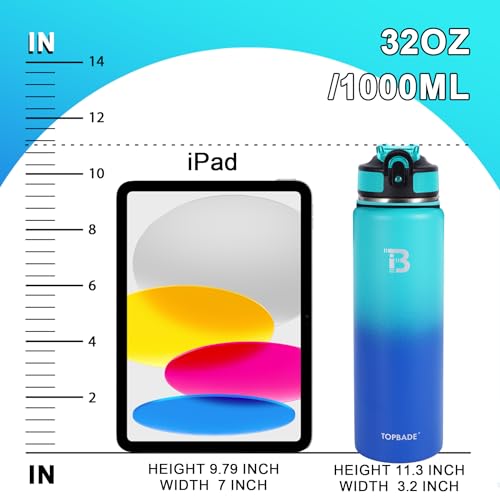 Image of TOPBADE 32oz Insulated Water Bottle with Straw Lid & Spout Lid & Paracord Handle, Stainless Steel Water Bottle Wide Mouth, Double Wall for Women Men Gym Fitness Outdoor