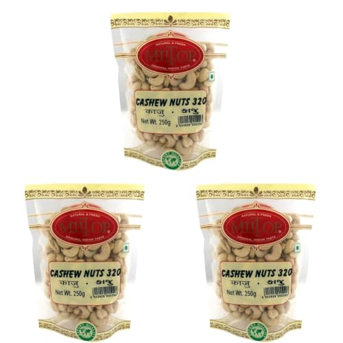 Image of Miltop Cashew 320, 250g | Whole Crunchy Cashew | Premium Kaju nuts | Nutritious & Delicious | Healhy Dry Fruits Snacks (Pack of 3)