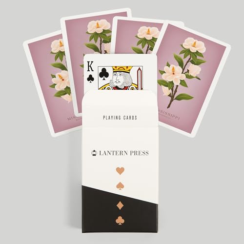 Lantern Press Mississippi, Vintage Flora, White Magnolia, 52 cartas de póker miniatura 6