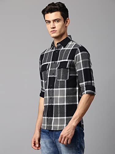 Image of Dennis Lingo Men's Black Slim Fit Cotton Casual Shirt