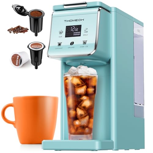 Image of K Cup Coffee Maker With Bold Setting, Single Serve Hot & Iced Coffee Maker for K-Cup and Grounds, 52oz Removable Water Tank, 6 to14oz Brew Sizes, Pod Coffee Machine With Reusable Filter, Blue
