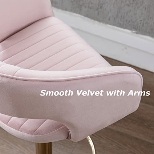 Zhenghao Velvet Bar Stools Set Of 2 Modern Swivel Counter Height Stools With Back, Upholstered Adjustable Barstools For Kitchen/Dining Room/Cafe, Velvet Pink #TOP3