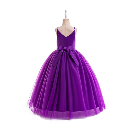 Image of Glamulice Flower Girls Spaghetti Strap Tulle Dress Long A Line Wedding Pageant Dresses Princess Birthday Party Ball Gown